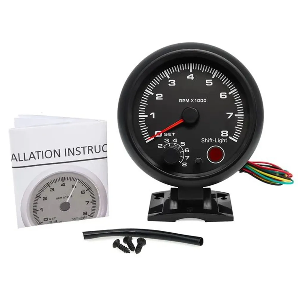 3.75" 95mm Tachometer RPM Gauge Black Face Blue LED 0-8000 rpm For warning function