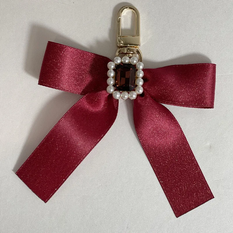 Japanese Style Pearl Rhinestone Ribbon Bowknot Bag Pendants Key Ring Hanging Ornament Girl Women's Cute Bag Charms