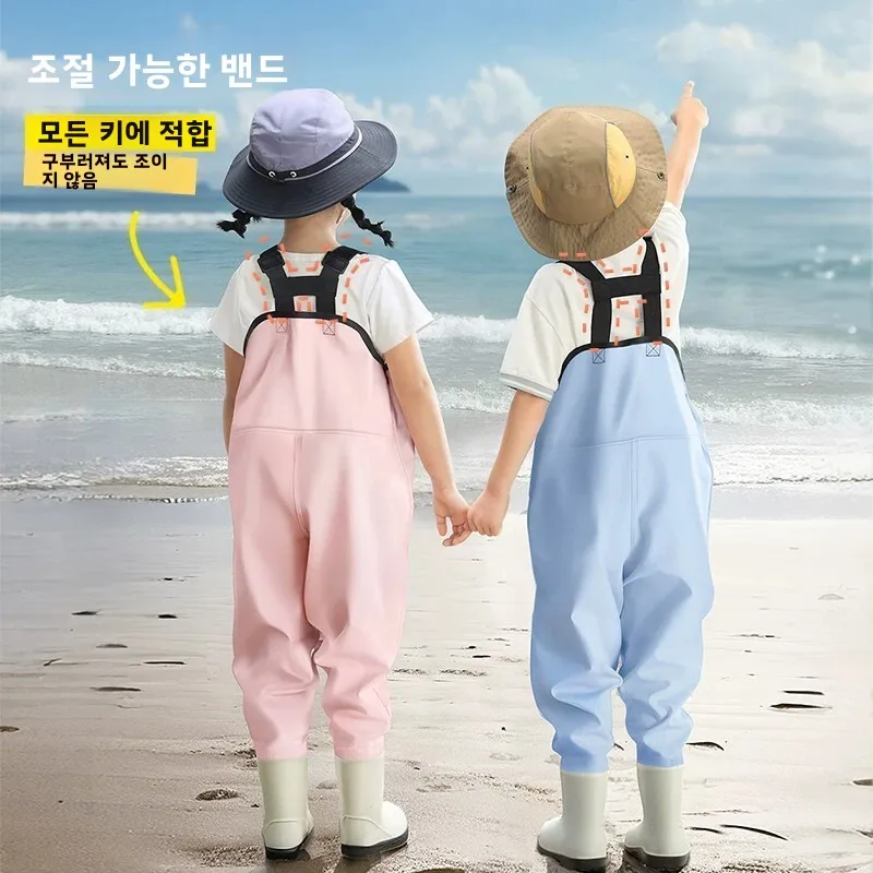 어린이 방수 작업복 바지 해변용 워터슈즈 전신 레인팬츠   물놀이복 큰아이 일체형