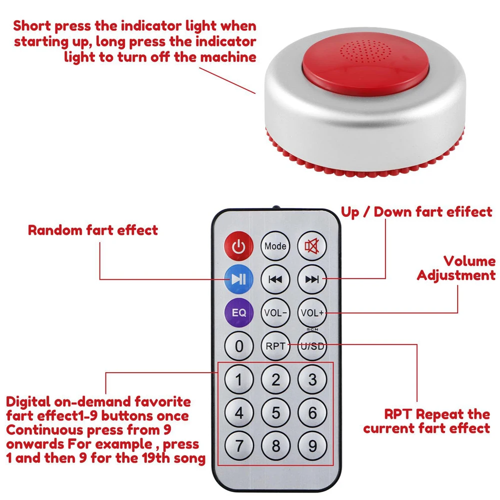 Remote Controlled Fart Machine Noise Maker with 50 Different Realistic Sounds Farting Toys Funny Gag Sound Machine for Party