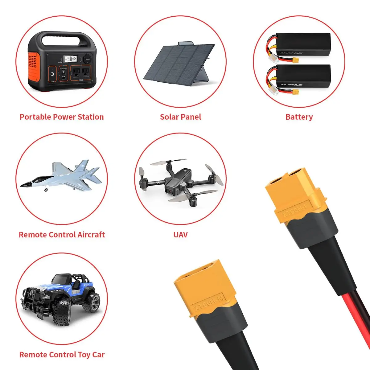 10AWG 0.5FT XT60 연장 케이블, RC 배터리 휴대용 발전소 태양광 패널용 XT60 암-수 커넥터(2개)