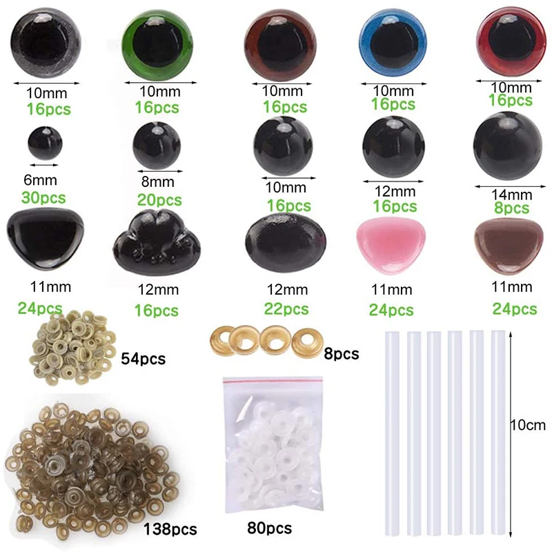Plastic Safety Eyes Plastic Safety Noses 566Pcs 6mm-14mm Colorful Set For Teddy Bear Soft Toy