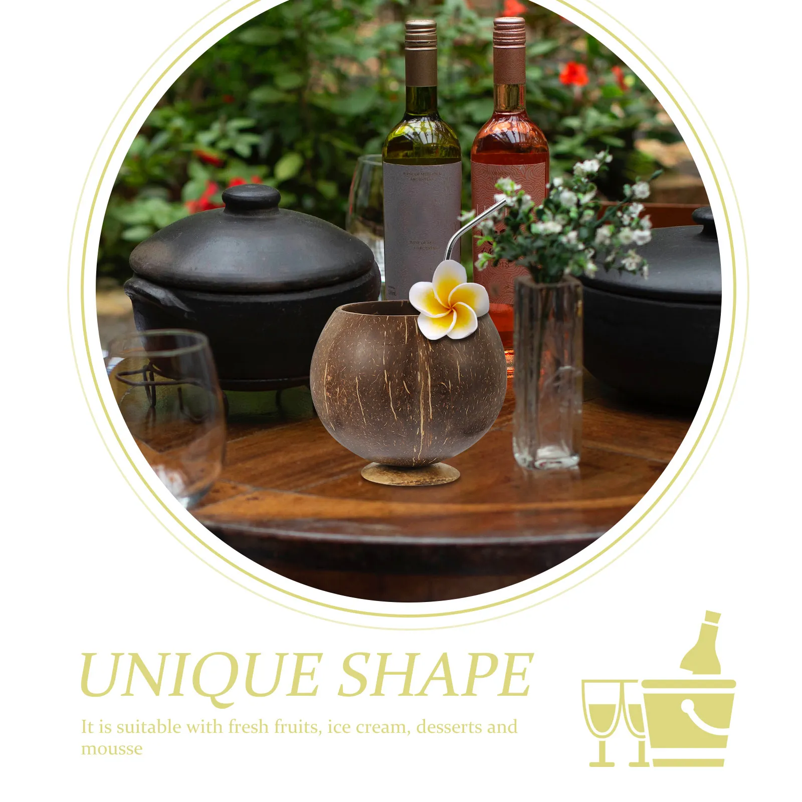 코코넛 껍질 컵 천연 음료 용기 (주스, 우유, 차, 알코올용) 재사용 가능 비치 파티 디저트 그릇 주방 바 용품