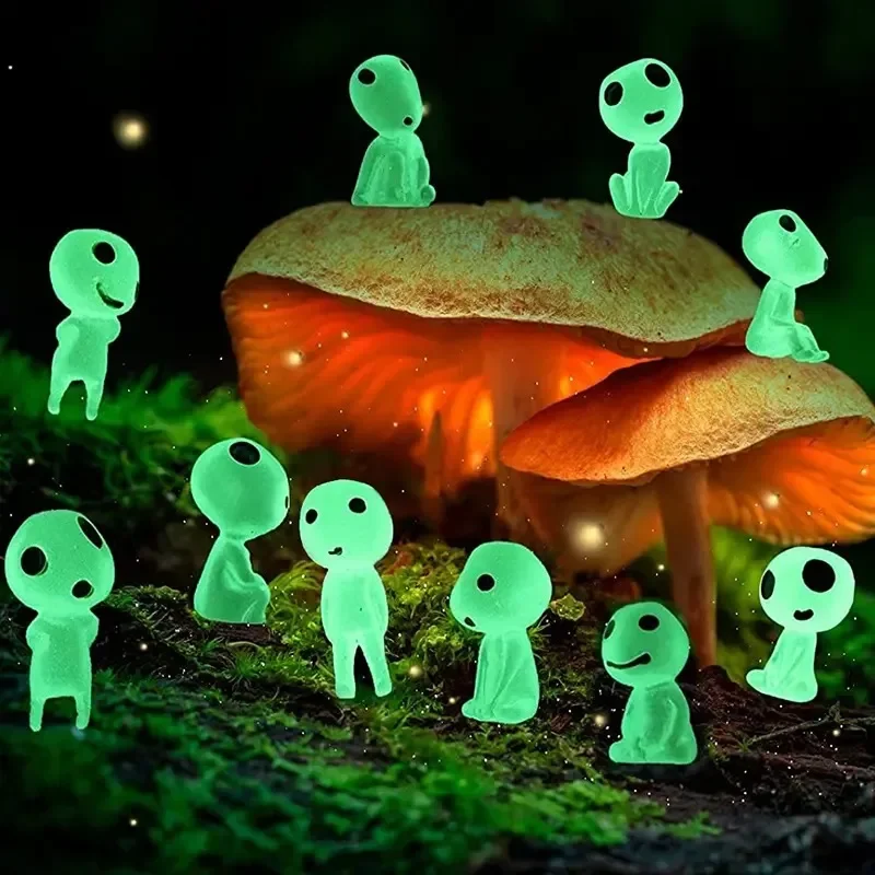 야광 엘프 미니 피규어 어항 장식, 코다마, 어둠 속에서 빛나는 피규어, 정원 마이크로 꽃 화분 조경 장식, 10 개