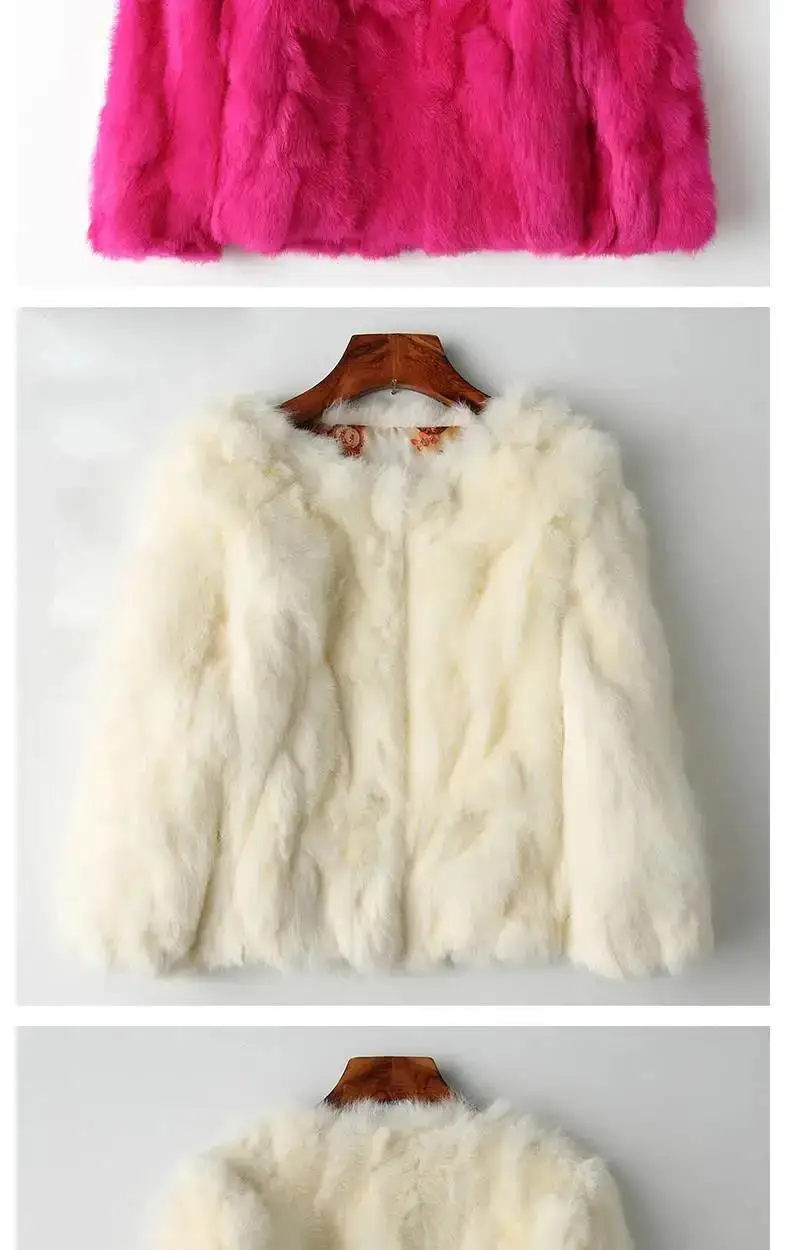 Rabbit Fur Coat - Women's Slim Fit Cardigan, High Waist Long Sleeve Jacket