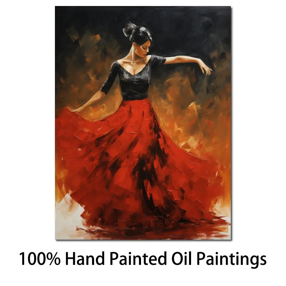 

Portrait art Woman Dancer spanish flamenco Rose in Her Hair Hand painted oil paintings canvas for wall decor