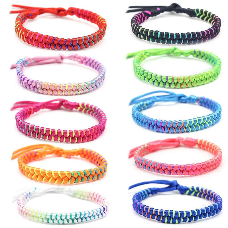 

10pcs Hand Woven Friendship Hand Rope Bracelet with Adjustable Buckle Cotton Woman Man Woven Tassel Jewelry Accessoy Lover Gift