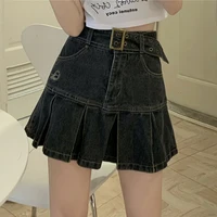 Kawaii Hot Girl Denim Skirt Womens Pleated Skirt Y2k  Fashion Casual College Style High Waist Slim Goth Mini A Word Short Skirt - Image 2
