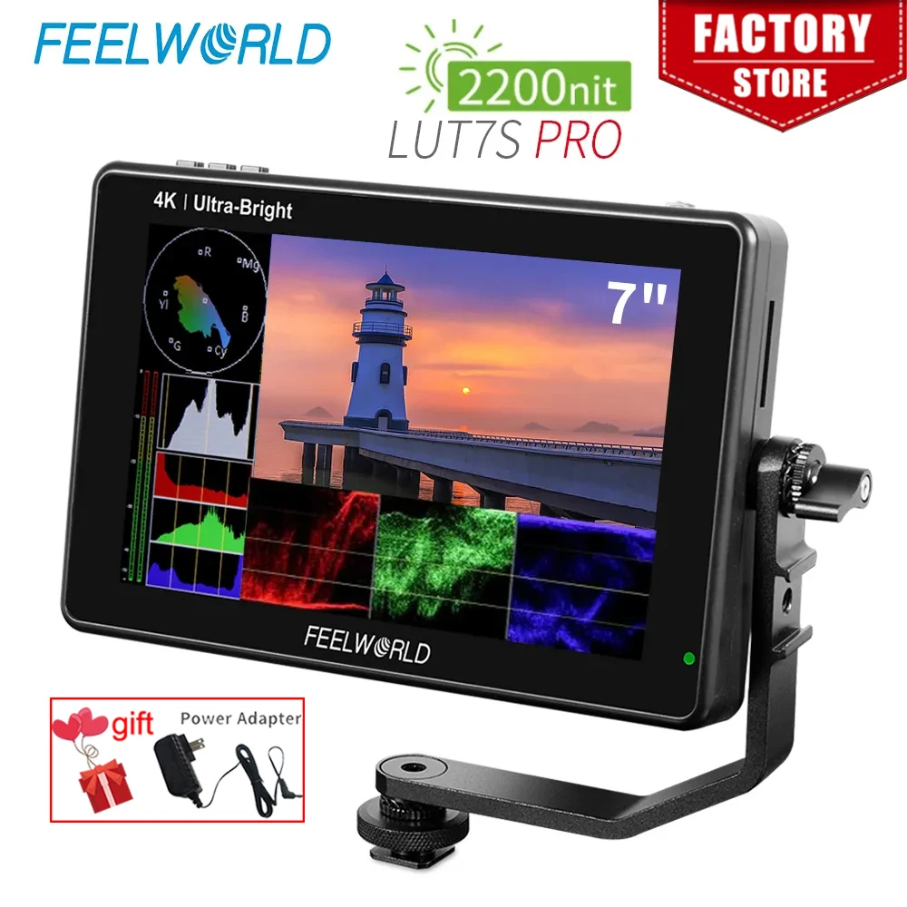 

FEELWORLD LUT7S PRO 2200nits 7 Inch 3D LUT Touch Screen DSLR Camera Field Director AC Monitor 4K HDMI Input Output for Gimbal