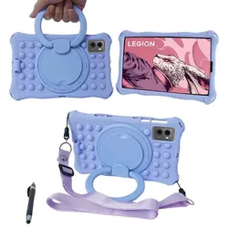 360 Rotating Stand Soft Silicone Kids Tablet Case for Y700 3rd 2025 (PenPurple)