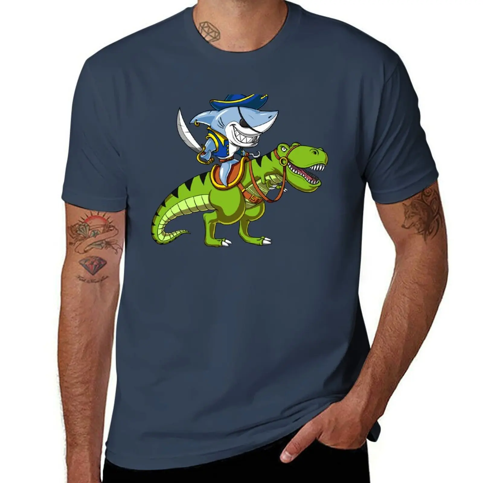 Dinosaur Shark Riding Pirate T-Rex T-Shirt Lightweight Running Sports T ...