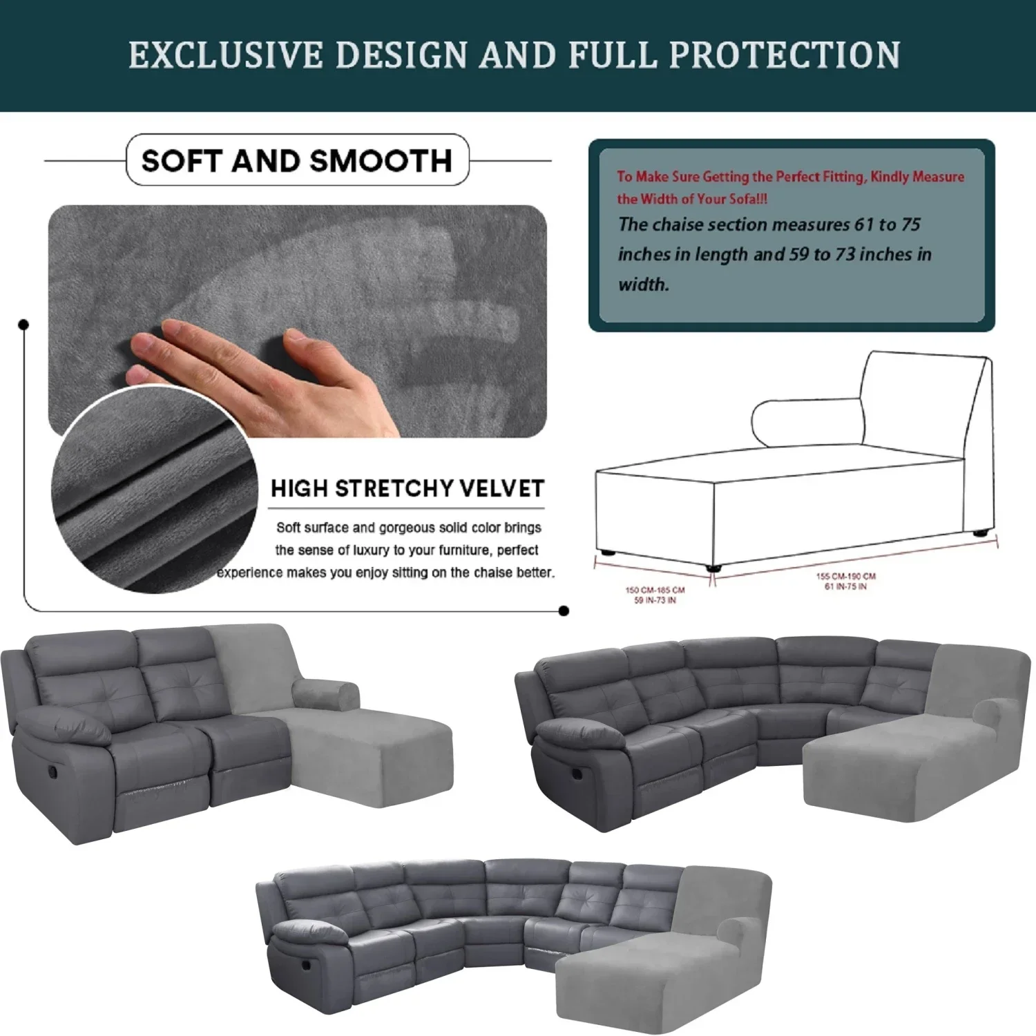 Velvet Single Left Arm Chaise Lounge Indoor Slipcove 3