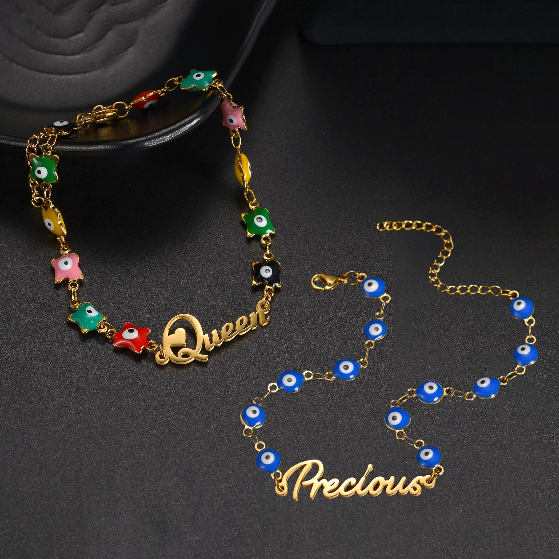 

Personalized Colored Oil Drip Eye Chain Gift Custom Name Men Bracelet for Women High-End Stainless Steel Jewelry Couple Bracelet