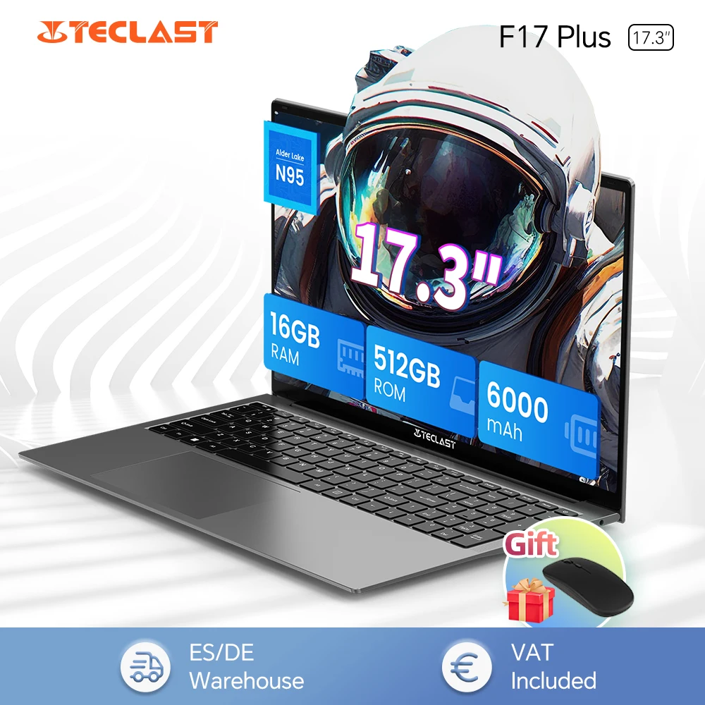 Teclast F17Plus Laptop 17.3 inch, 16GB RAM 512GB SSD, Intel N95, Windows 11 Pro Notebook, 180° Flip Laptops Computer, Backlit Keyboard, mini-HDMI，USB 3.2x3 1