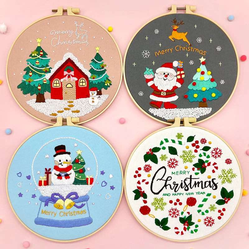 Kit De Broderie De Noël Pour Débutants - Motifs Colorés DIY Avec Cercle à Broder Et Instructions