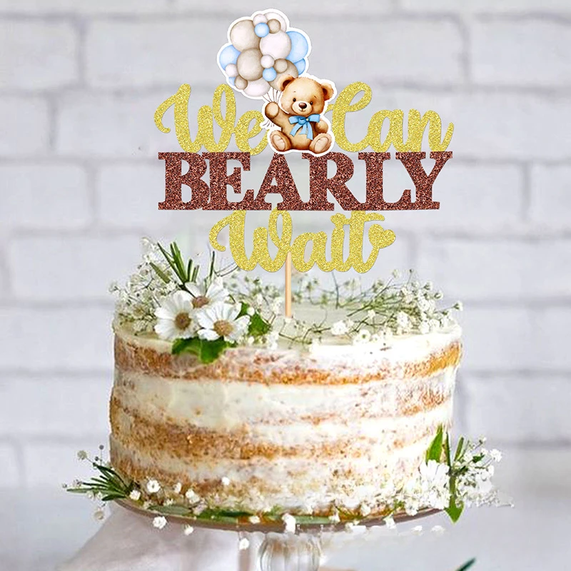 12/1pcs Pink Blue Balloon Bear Cupcake Toppers Baby Shower Supplies Gender Reveal Decor Boy Girl Birthday Party Cake Decor