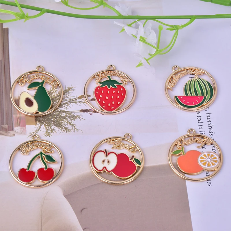 

10pcs 28x30mm Fruit Watermelon Apple Orange Oil Enamel DIY Charms for Bag Earring Necklace Jewelry Making Handmade Pendant