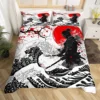 Japanese Samurai Bedding Set Full Size Cherry Blossoms Comforter Cover Red Sun Hokusai Duvet Cover Fuji Mountain Quilt Cover 1