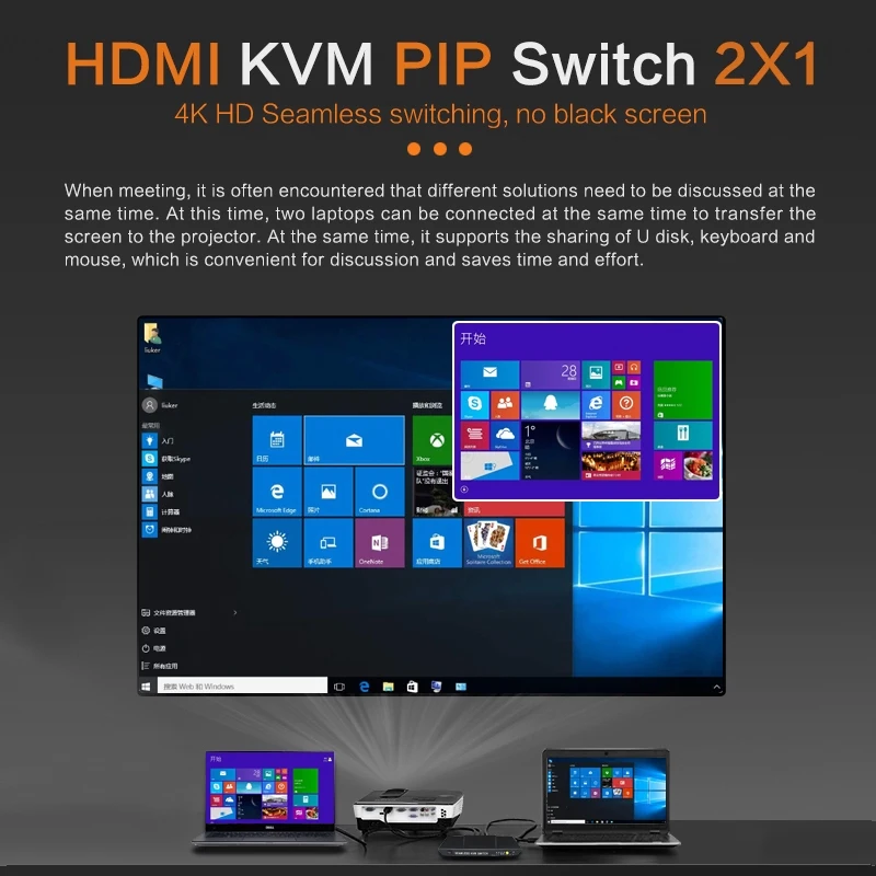 2 In 1 Out 4K Usb Hdmi Kvm Switch Box Hotkey By Keyboard Hdmi Seamless Switch Pip Auto Hdmi Video Switcher Per Live Streaming