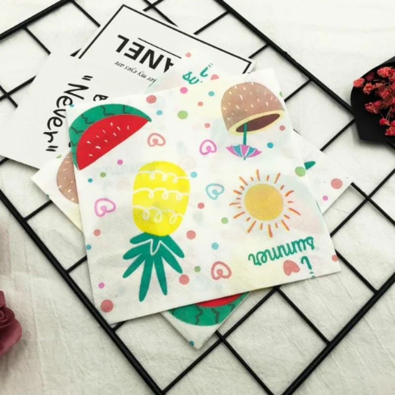 20pcs/Pac Colorful Printed Napkins Fruit Collection Party Baking Folded Square Tissue Paper Napkins Food Grade Paper Placemats