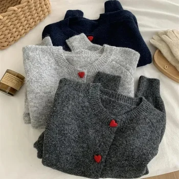 2025 Women’s Deep Grey Wool Knit Cardigan