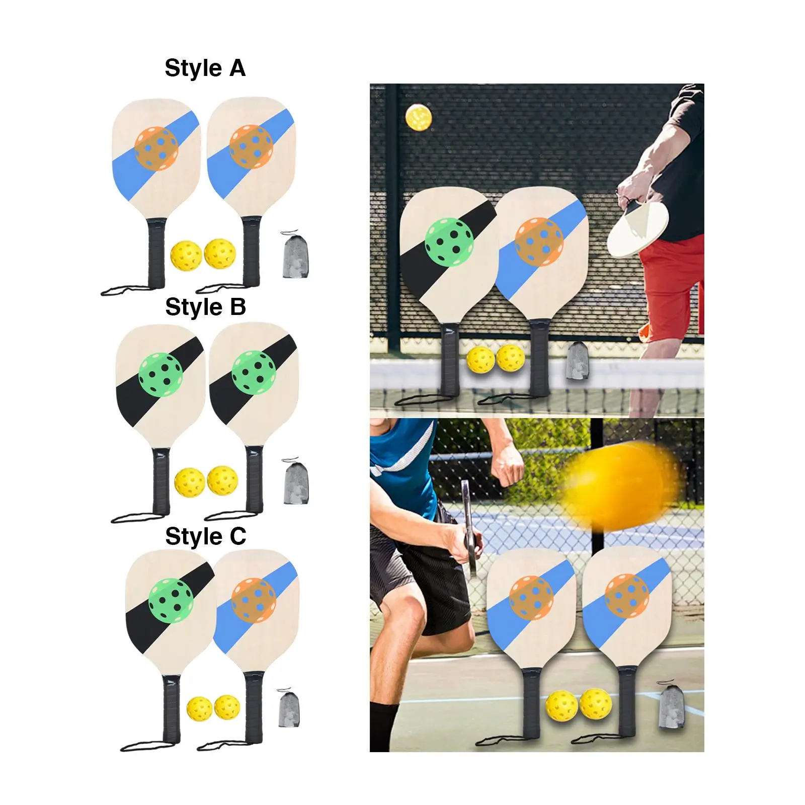Wooden Pickleball Paddles Set Beginner Racket 40cm Long 19cm Wide for Families