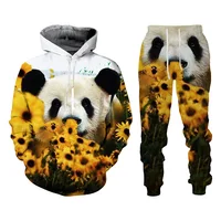 Automne Animal mignon Panda 3D sweat à capuche imprimé costume hommes sweats pantalons de survêtement décontracté mode deux pièces survêtement ensemble homme vêtements 2