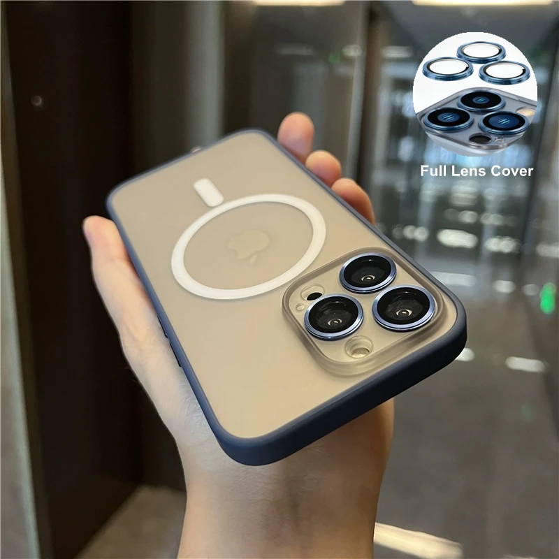 

Matte Silicone Magnetic Phone Case with Metal Camera Lens Protection For iPhone 13 12 Pro Max Magsafing Wireless Charging Cover