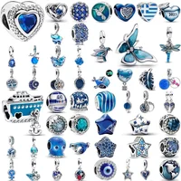 925 Silver Blue Butterfly Dragonfly Pentagram Feather Pendant Beads Suitable for European Original Bracelet DIY ExquisiteJewelry 1