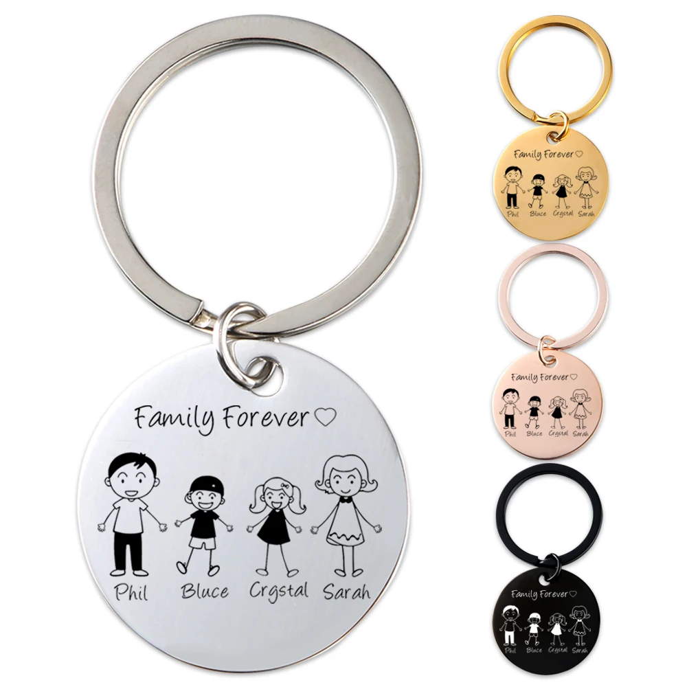 Personalzed Family Portrait Keychain Engraved Family Gifts for Parents Children Customized Keychain Dad/Mother's Day Gift