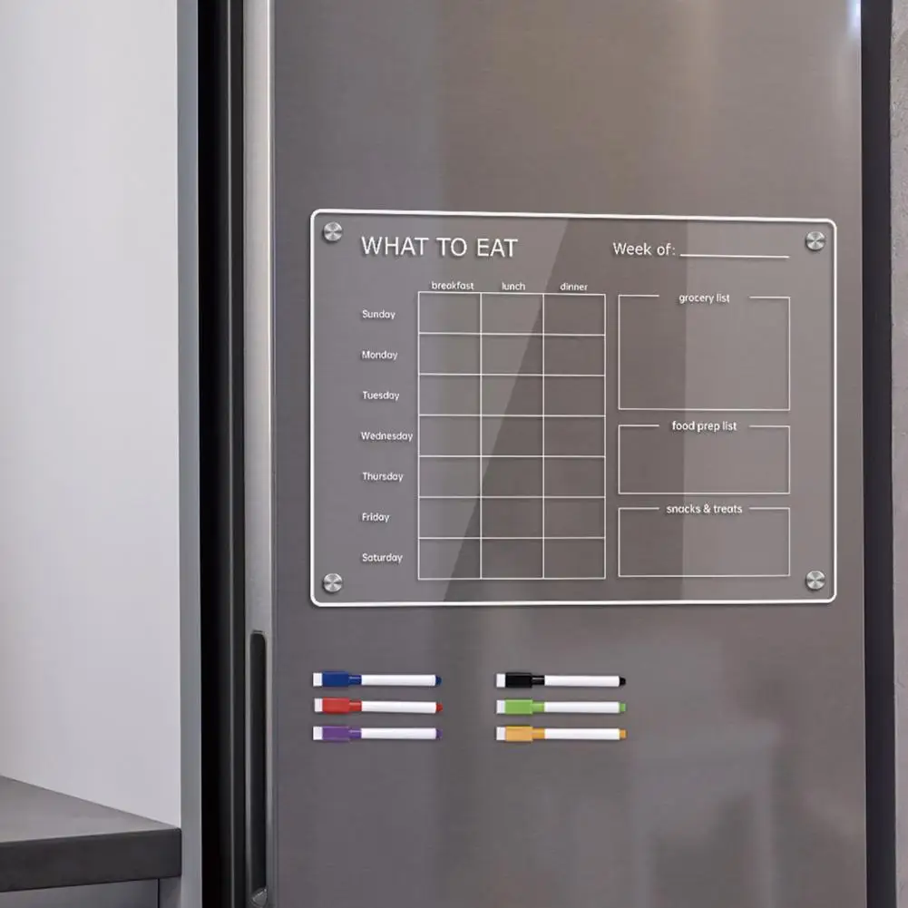 Acrylic Fridge Calendar Colorful Magnetic Bulletin Board with Highlight Markers Weekly Planning Board for Home Office