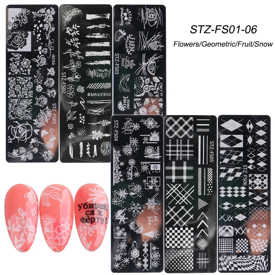 6pcs Nail Art Stamping Plates Set Flowers Christmas Snowflakes Animals Nail Stamp Template Polish Printing Manicure TRSUM01-06-1 6
