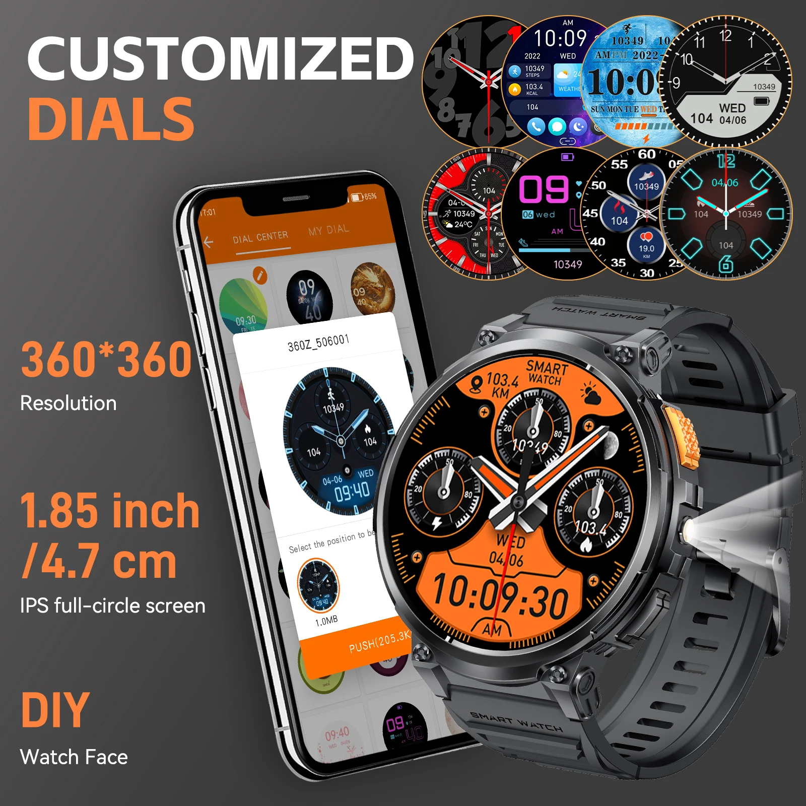 EIGIIS Men Smart Watch Large Battery LED Flashlight Activity