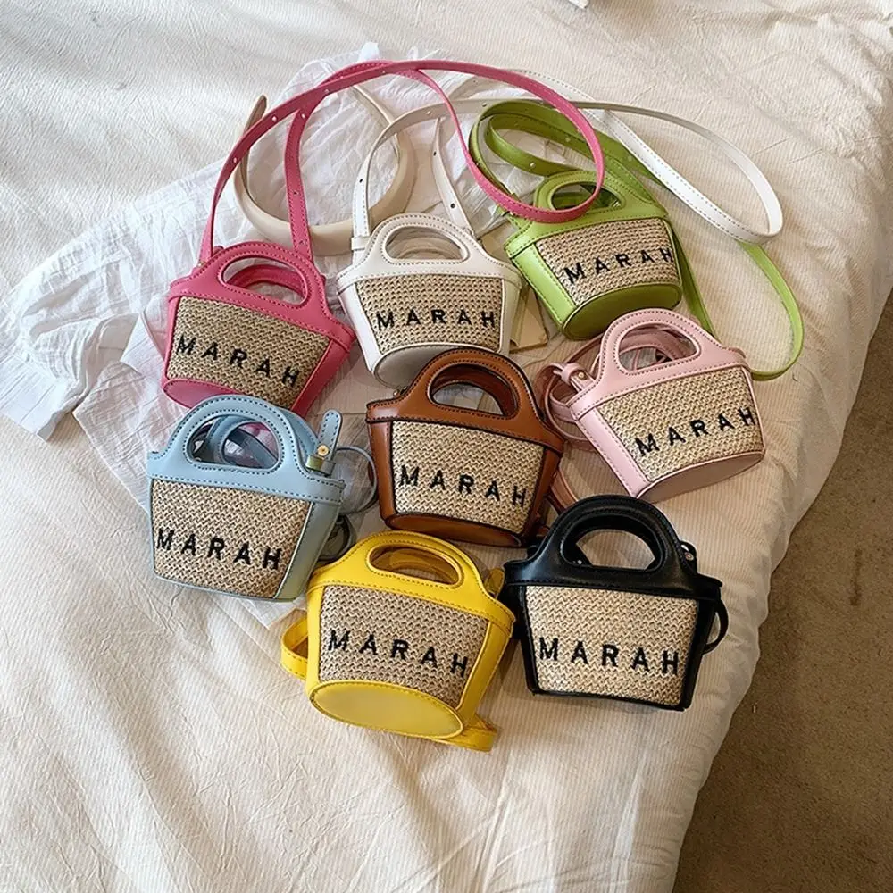 

Letter Straw Bag Simple Pu Leather Handmade Crossbody Bag Embroidery Mini Tote Bag Travel
