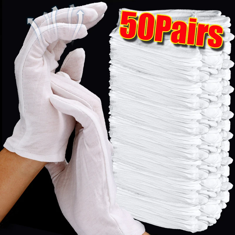 50 Pairs White Cotton Soft Handling Gloves for Dry Hands - Versatile for SPA, Ceremonial Use, and Household Cleaning