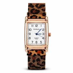 Elegant Rose Gold Square Women's Watch with Leather Strap - Fashionable Quartz Timepiece (Leopard)