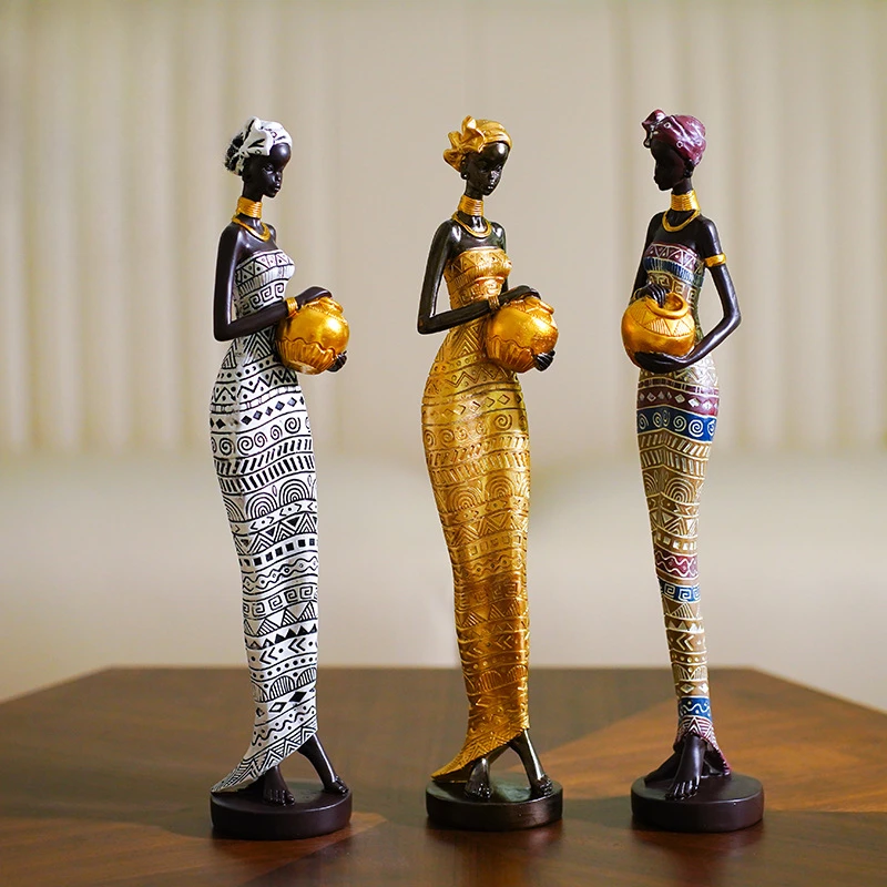 

African Women Exotic Characters Sculpture Statues Girl Tribal Statues Human Decorative Home Figurines Ideas