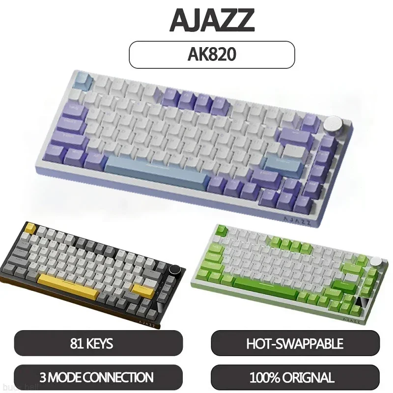 

Клавиатура Ajazz Ak820 игровая механическая, 3 режима, Usb/2,4 ГГц/bluetooth