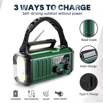 Alternative view of 10000mAh Emergency Radio Solar Hand Crank Radio Dynamo AM/FM/NOAA Flashlight SOS Alarm Power Bank راديو الطوارئ רדיו ופנס חירום