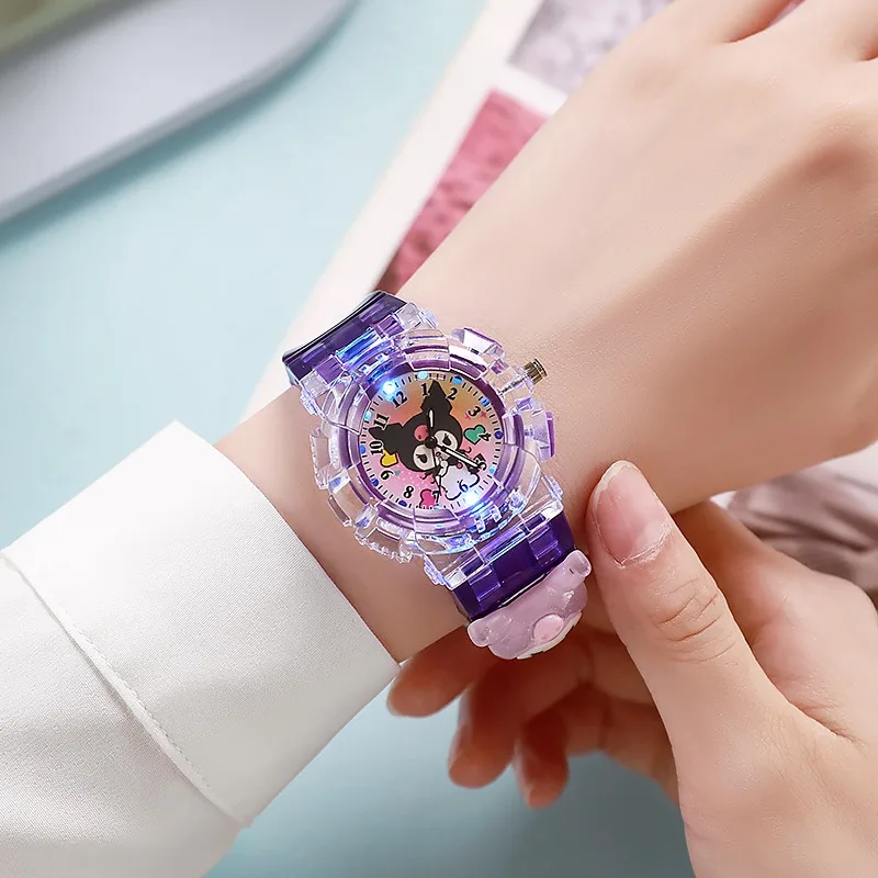 Sanrio luminescence Cinnamoro Kuromi 3D Pattern Child Wrist Watch Cute Watch Cartoon Christmas Watchband Kids Gift 4