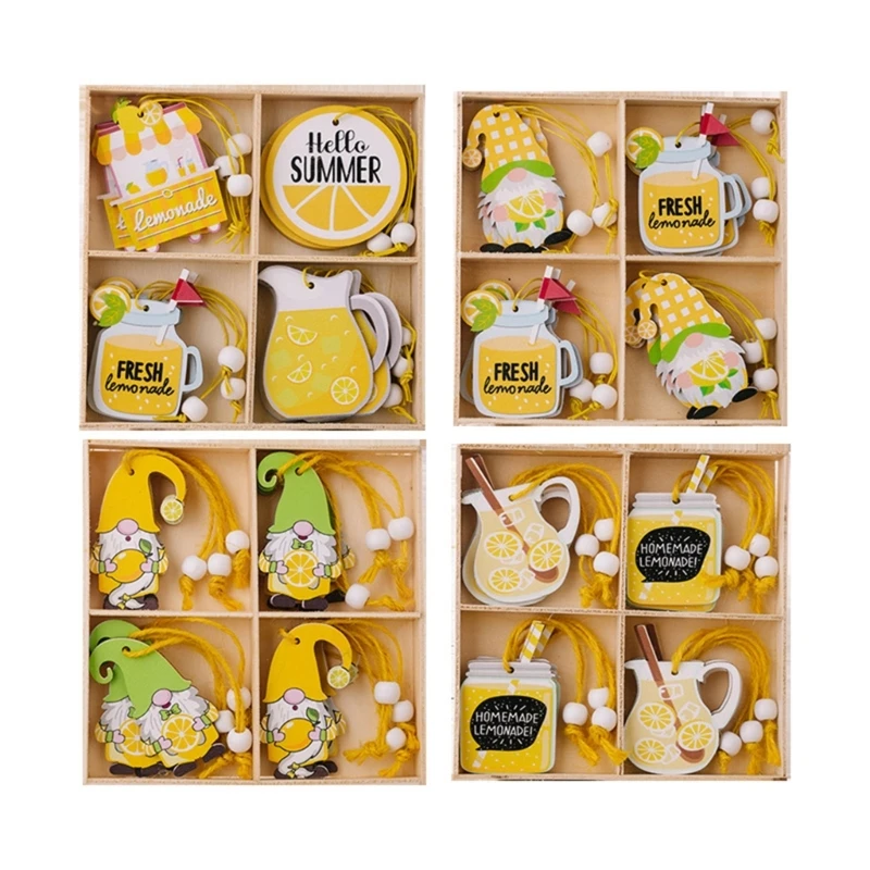 

Лимонные гномы, деревянные украшения, подвесной кулон с веревкой, сделай сам, летнее украшение для входной двери, украшения из