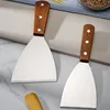 Wooden Handle Stainless Steel Oblique Spatula Steak Burger Pancake Pizza Scraper Shovel Kitchen Cooking Tools Barbecue Utensils 2
