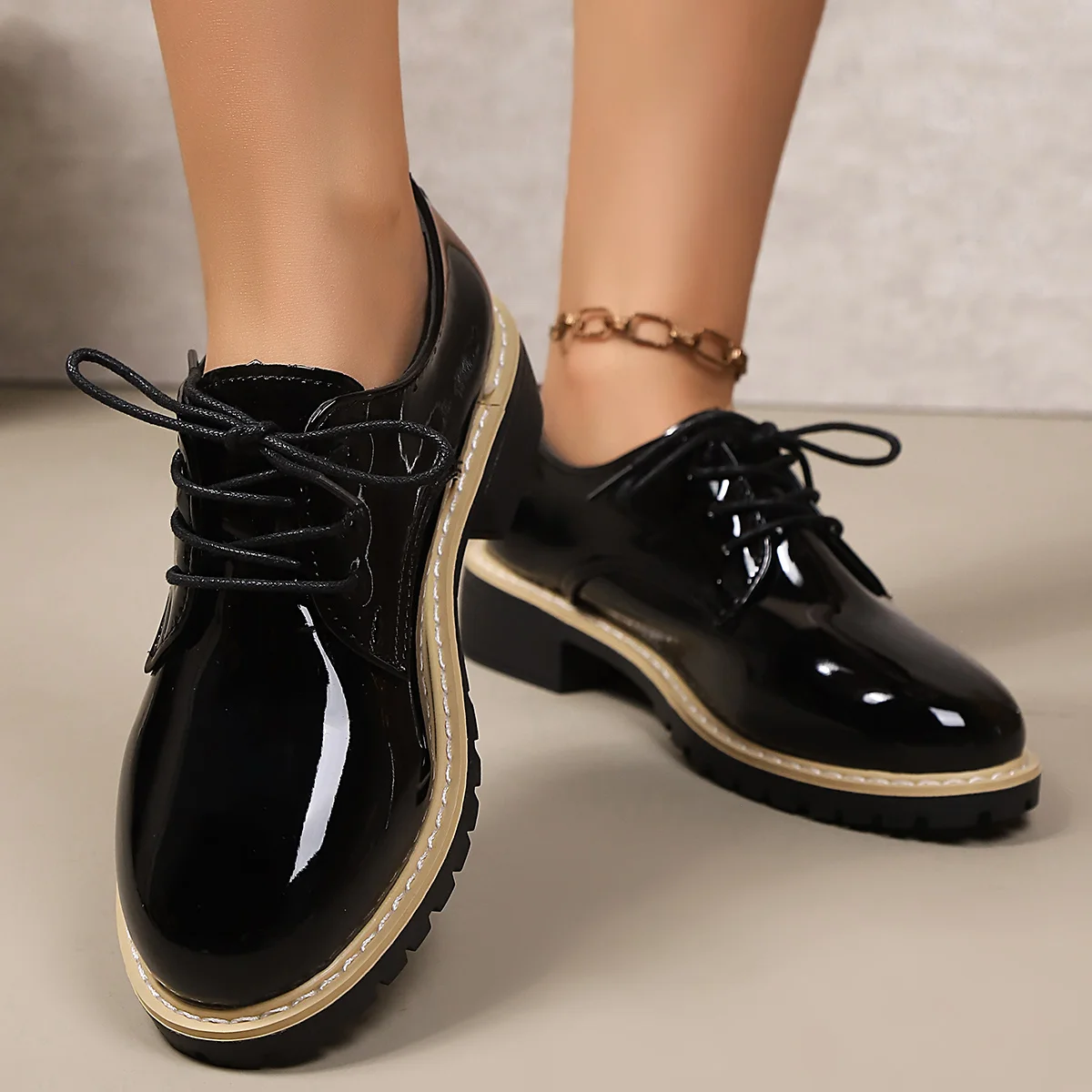 Fashionable New Comfortable Wear-resistant Thick Heel Women's Shoes Elegant and Sexy Spring Autumn Lace Up Casual Single Shoes