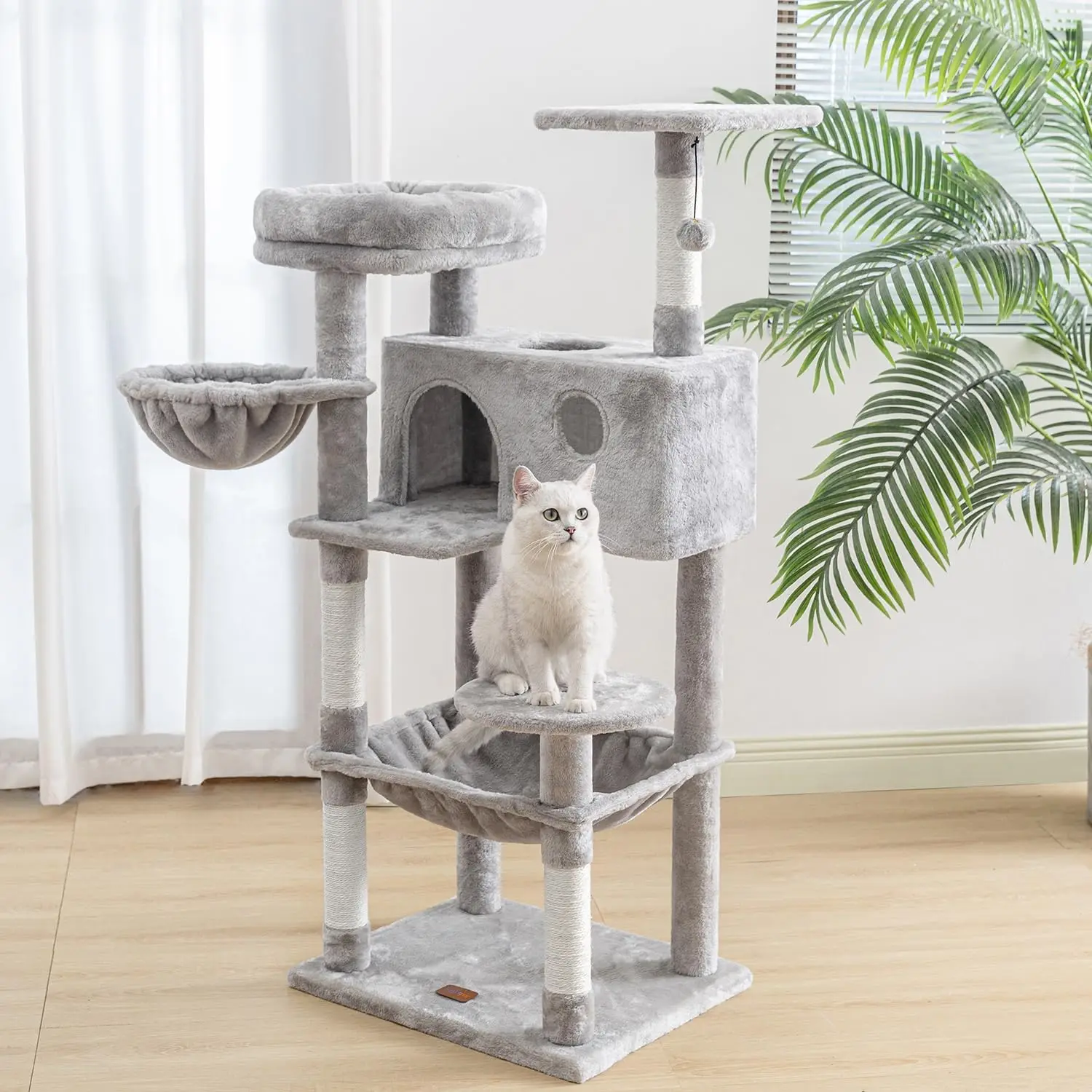 

Karolpar Large Indoor Cat Tree with Multiple Perches, Hammock, and Scratching Post, Cozy Condo for Cats