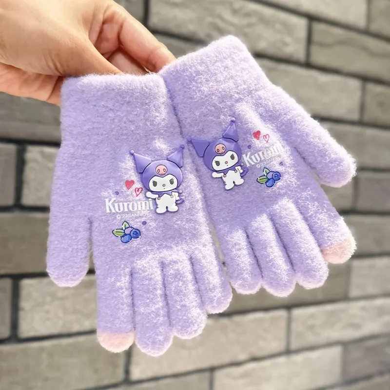 Sanrio Kuromi Gloves Kawaii Melody Warm Children Toddler Knitted Gloves Outdoor Keep Warm Fingerless Girl Christmas Gifts knitted gloves children gloves