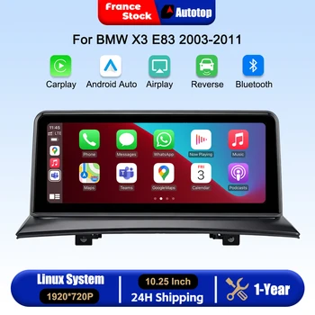 Radio de coche inalámbrico CarPlay Android Auto de 10.25 pulgadas para BMW X3 E83 2003-2011 con pantalla original del coche, reproductor multimedia inteligente con pantalla táctil, Airplay, Autolink, Mirror Link, WiFi, Bluetooth, GPS, navegación. 1