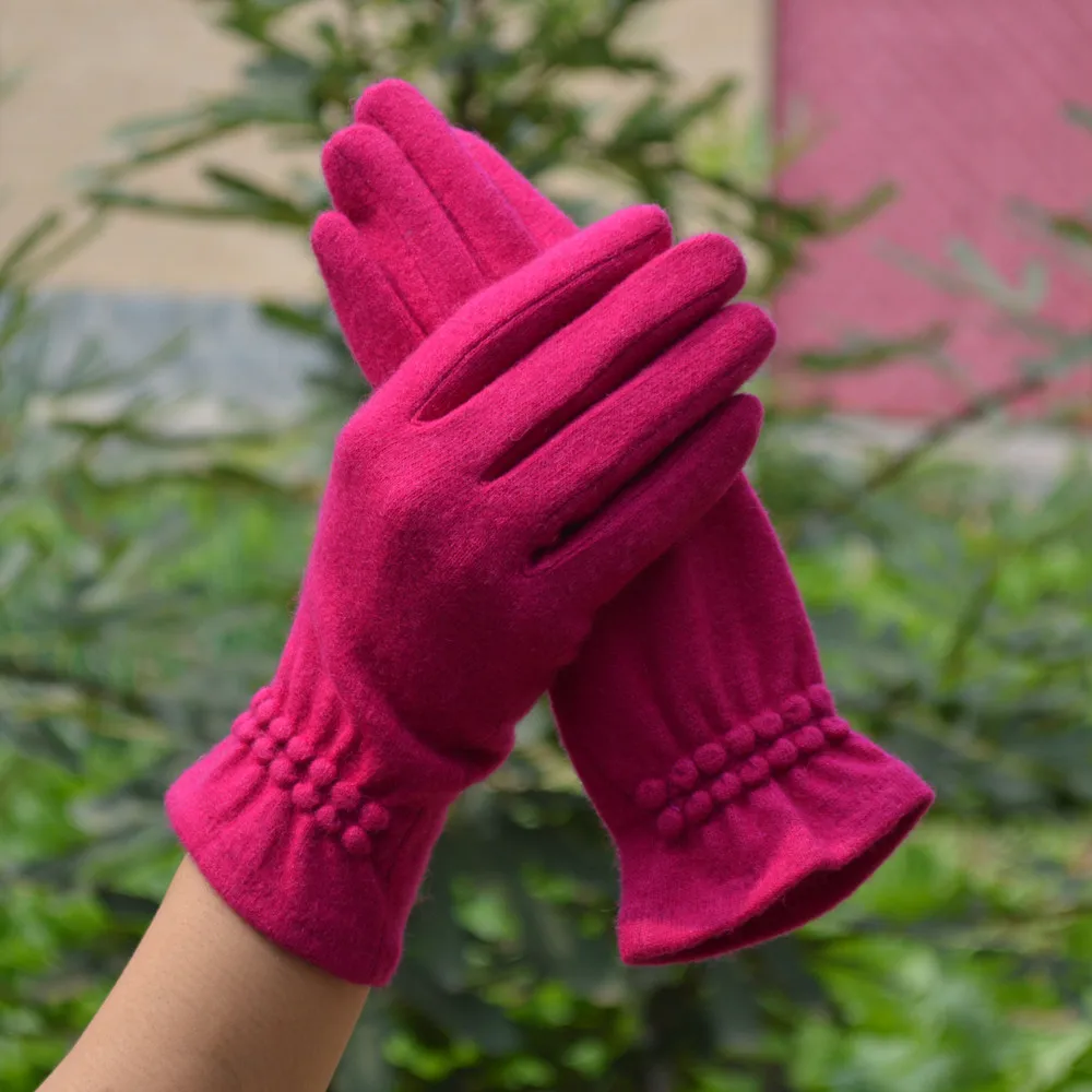 [BYSIFA] Autumn Winter Noble Purple Mittens Gloves Spring Women Pure Wool Gloves New Thick Warm Touch Screen Ladies Gloves
