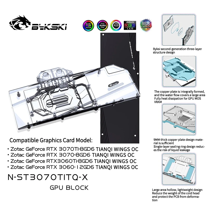Blocco Acqua Gpu Bykski Per Zotac Geforce Rtx 3070Ti, Oc 8Gd6 Oc, Dispositivo Di Raffreddamento Vga 3060 12Gd6 Oc Con Piastra Posteriore, N-St3070Titq