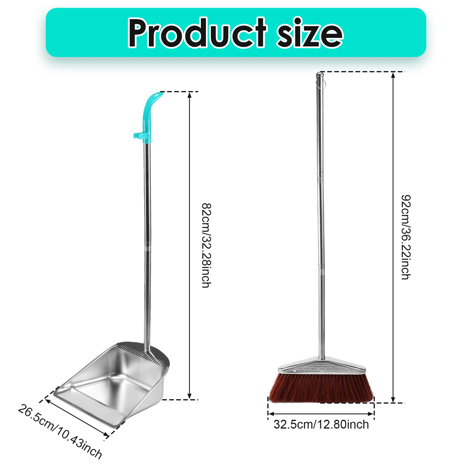 Stainless Steel Broom Dustpan Set Long Handle Sweeping Combo