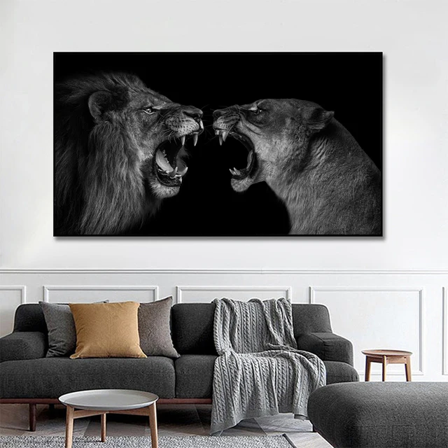 thumbnail image 1 of Pósteres de animales de leopardo y león de gran tamaño, elefante africano, tigre, cuadro de pared, pintura en lienzo de una pieza, decoración del hogar sin marco, 1 of 5